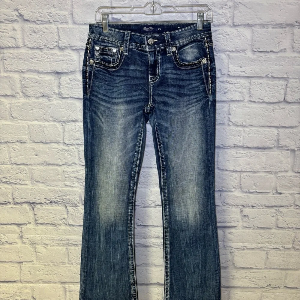 Miss Me Los Angeles Curvy Boot Cut Embellished  Beaded Jeans Bling Size 27x29.5